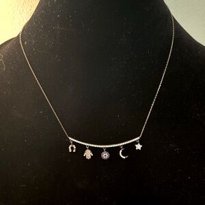 Bronze Charm Necklace with Blue Accents